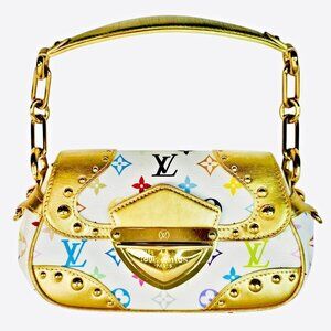 LOUIS VUITTON Monogram Multicolor Marilyn White Murakami Gold Chain Small Bag LV